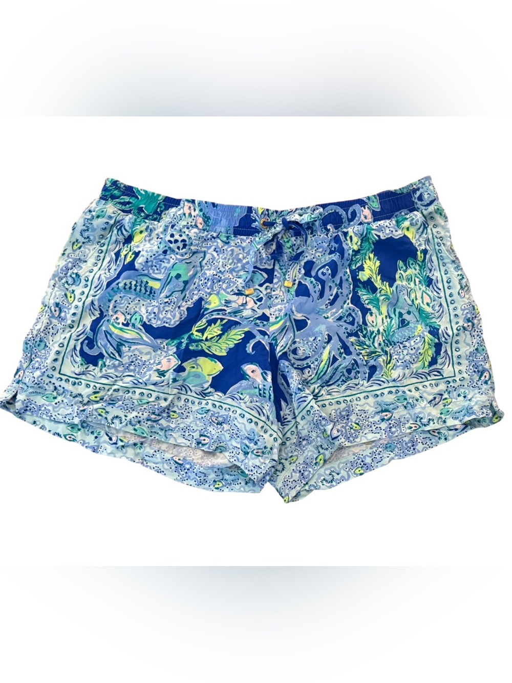 Lilly Pulitzer Katia Pull-On Shorts Blue with Green Tropical Large Sea Siren